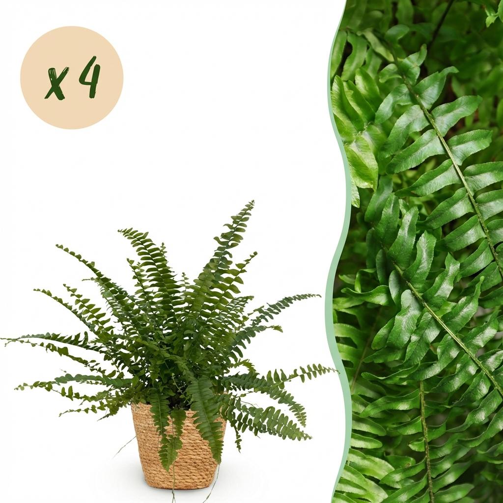 Nephrolepsis Exaltata Green Lady – 4 Pflanzen mit Korb