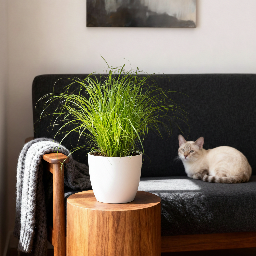 Cyperus alternifolius Zumula - 4 Pflanzen mit weißem Topf