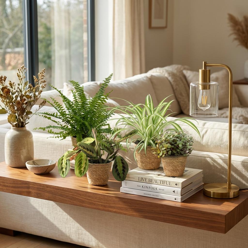 Chlorophytum - Maranta - Callisia - Nephrolepsis - 4 plantas con cesta