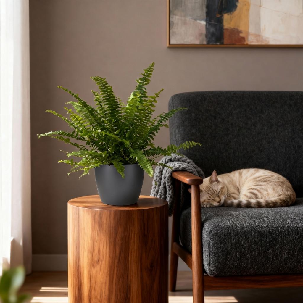 Nephrolepsis exaltata Green Lady - 4 Pflanzen mit Grauem Topf